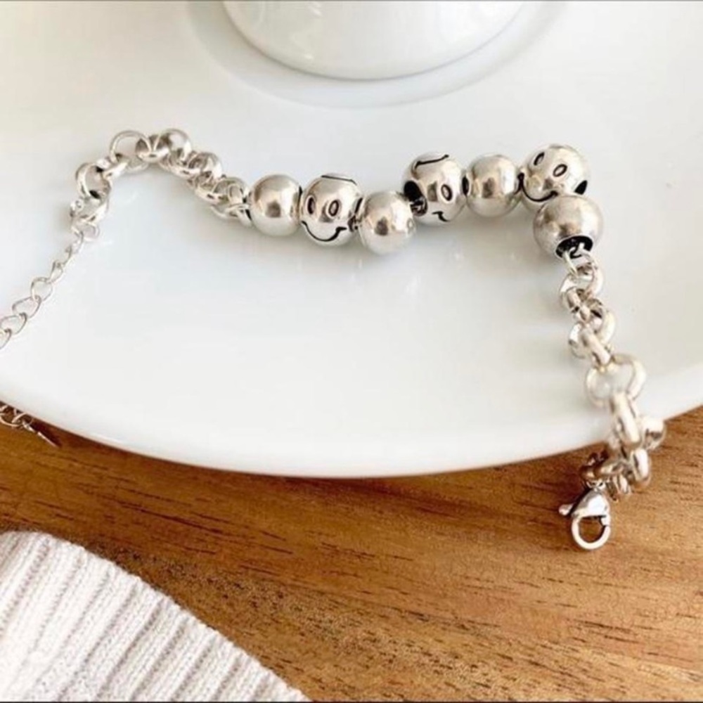 Sterling Silver Smiley Face Beaded Bracelet